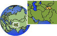 Dushanbe, Tayikistán time zone location map borders