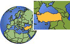 Turkey time zone location map borders