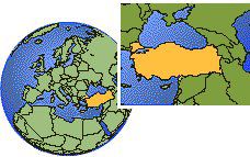 Adana, Turquía time zone location map borders