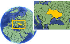 Kiev, Ucrania time zone location map borders