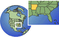Arkansas, United States time zone location map borders