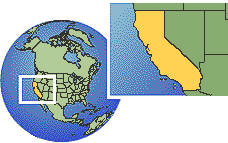 California, United States time zone location map borders