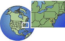 District of Columbia, United States time zone location map borders