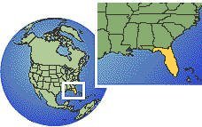 Florida, United States time zone location map borders