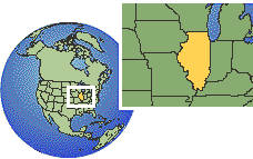 Illinois, Estados Unidos time zone location map borders