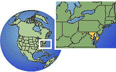 Maryland, Estados Unidos time zone location map borders