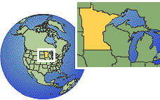 Minnesota, United States time zone location map borders