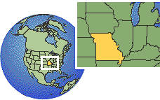 St Louis, Misuri, Estados Unidos time zone location map borders