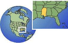 Columbus, Mississippi, United States time zone location map borders