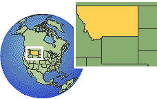 Montana, United States time zone location map borders