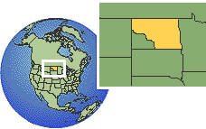 Devils Lake, North Dakota, United States time zone location map borders