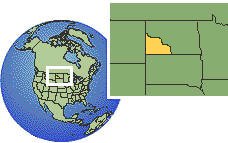 Dakota del Norte (oeste), Estados Unidos time zone location map borders
