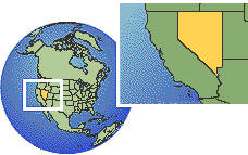 Reno, Nevada, United States time zone location map borders