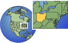 Akron, Ohio, Estados Unidos time zone location map borders