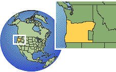 Eugene, Oregon, United States time zone location map borders