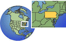 State College, Pennsylvania, United States time zone location map borders