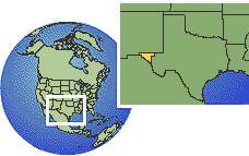 Texas (far west), United States time zone location map borders