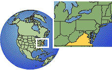 Virginia Beach, Virginia, Estados Unidos time zone location map borders