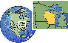 Madison, Wisconsin, United States time zone location map borders
