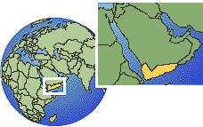 Lahij, Yemen time zone location map borders