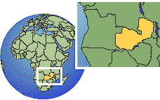 Lusaka, Zambia time zone location map borders