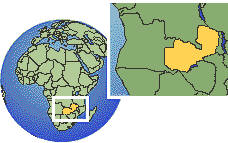 Kabwe, Zambie carte de localisation de fuseau horaire frontières